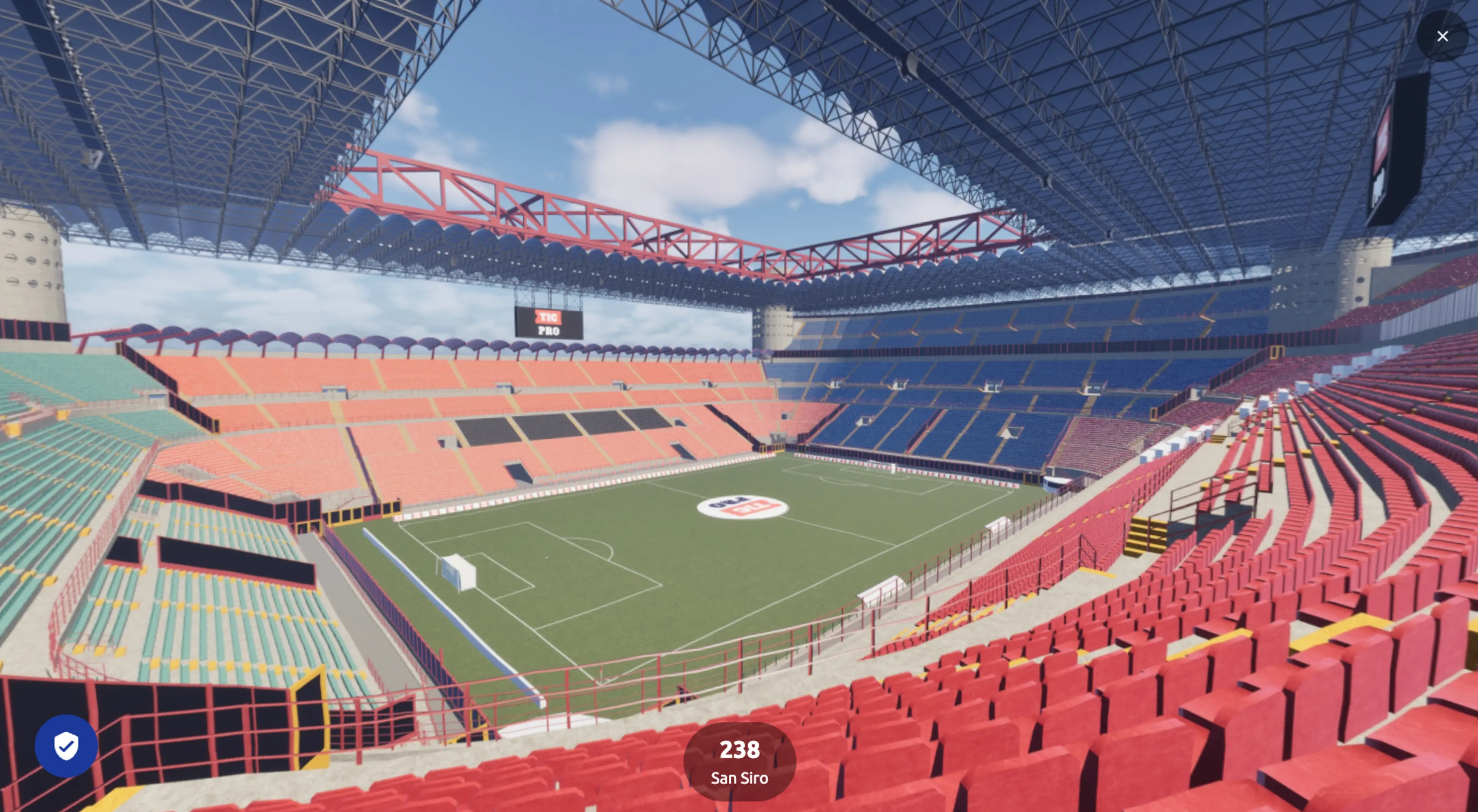 3D seat map of San Siro showing the tiers of stands around the pitch, with seating blocks marked