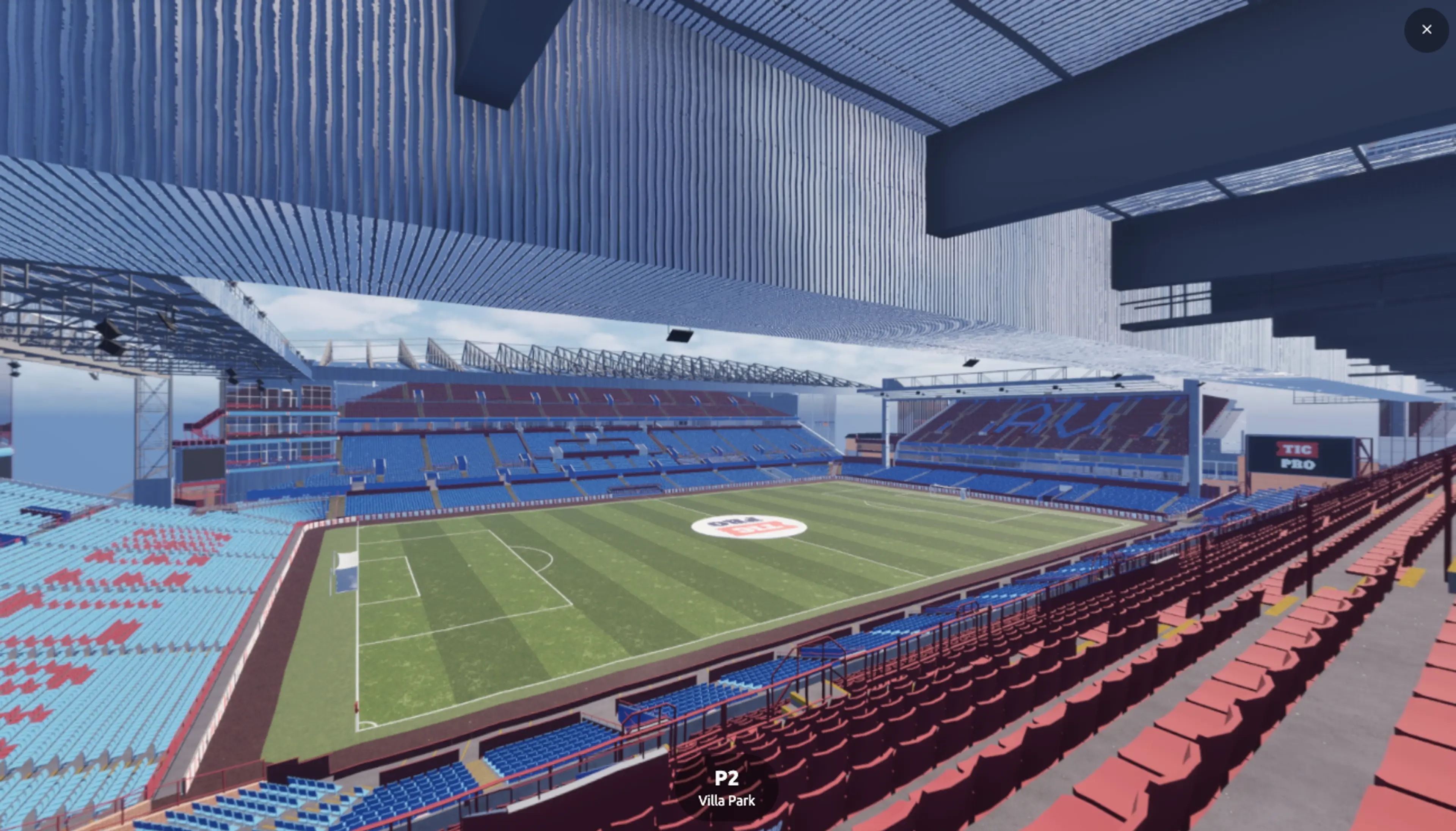 3D view of Villa Park showing the stands and seating sections around the pitch
