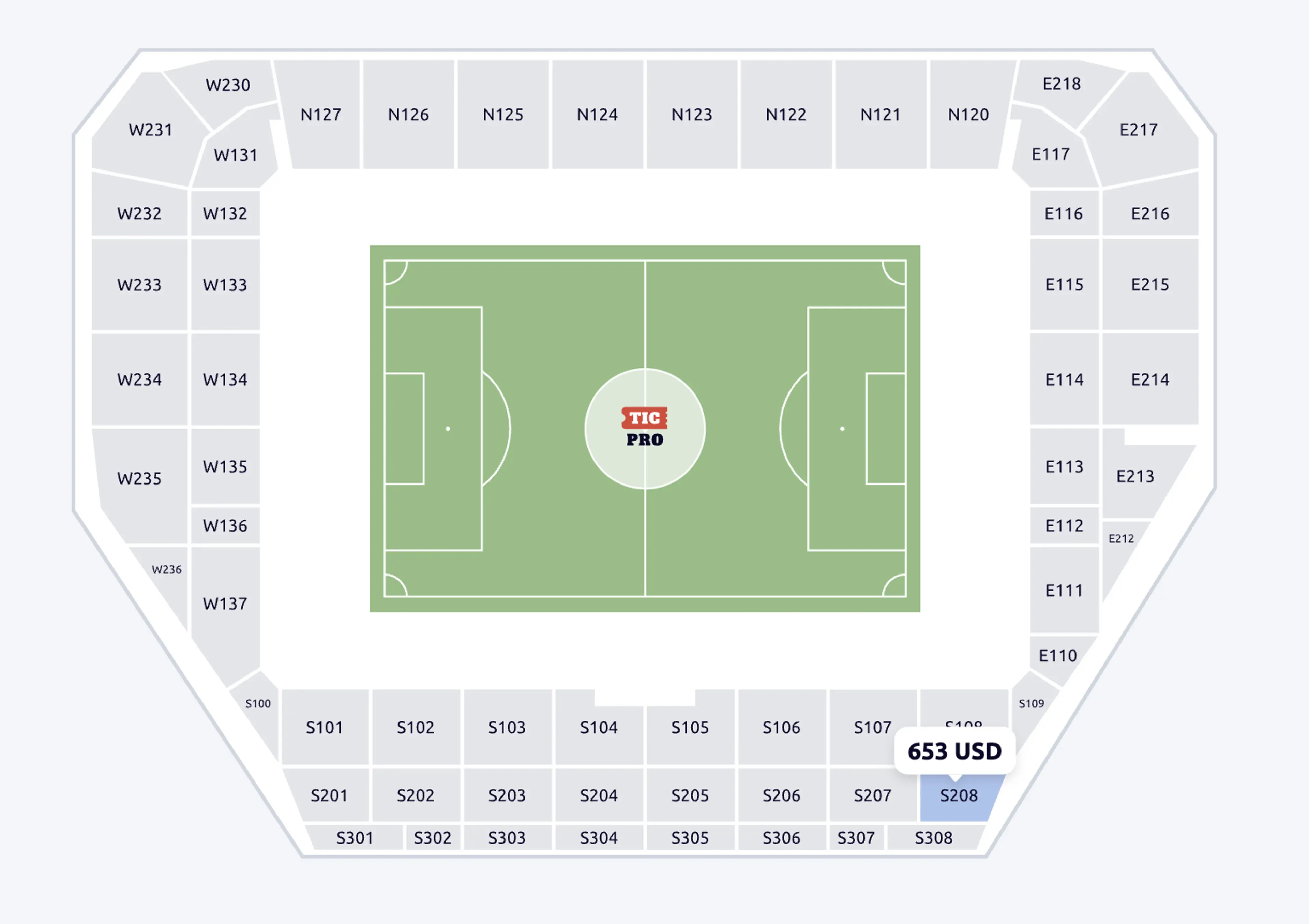 2D seating map of the Gtech Community Stadium with each block marked out