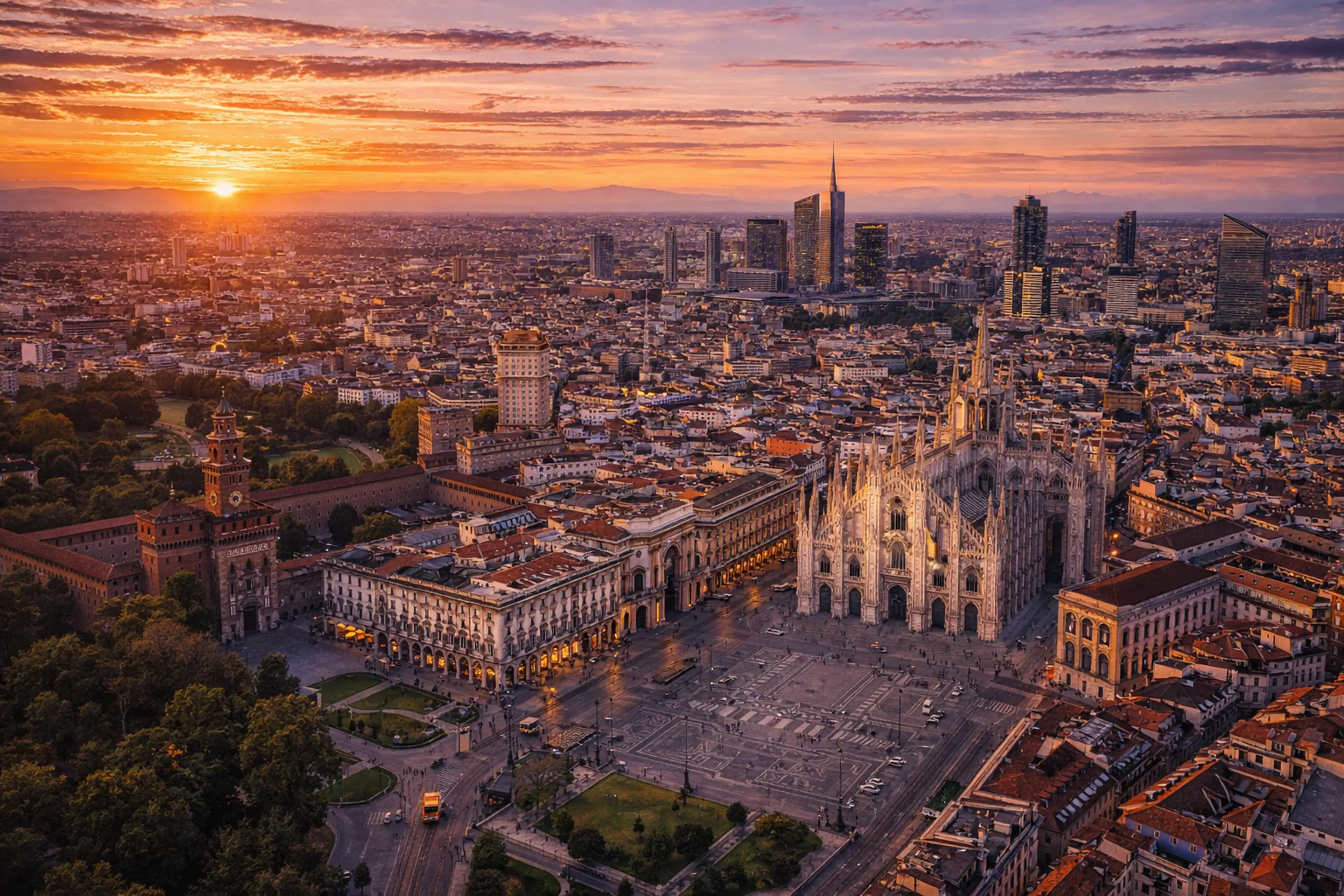 Milan rooftops at dusk