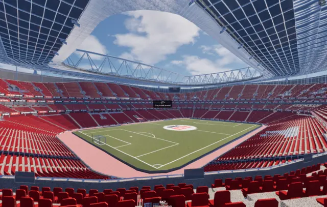 Generert 360°-visning fra en plass inne på stadion