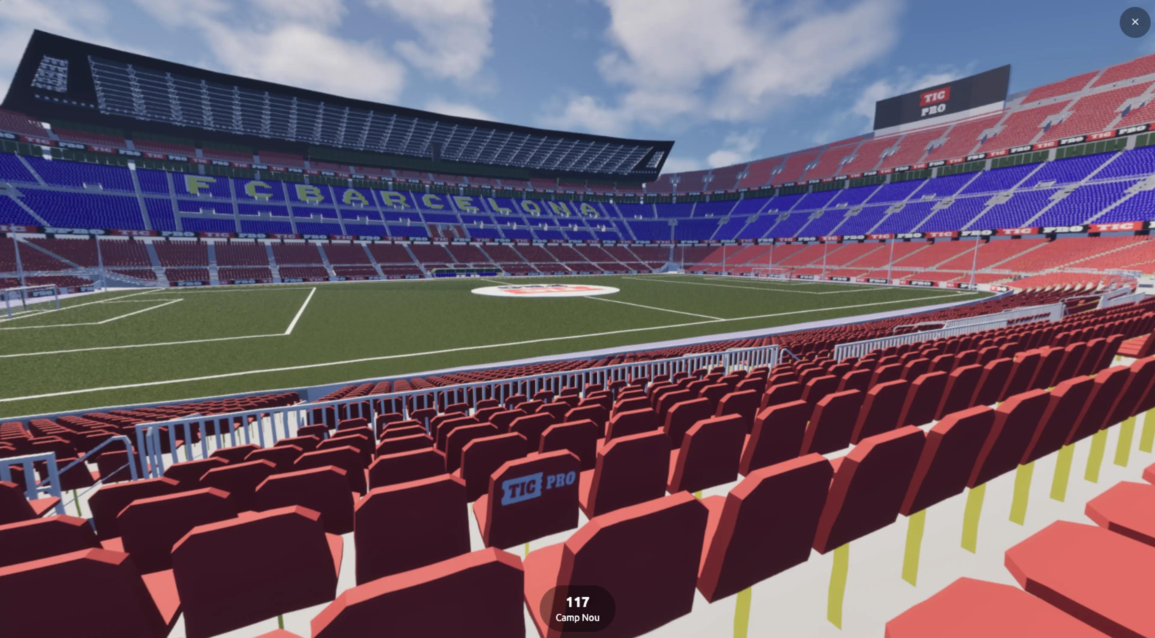 3D-sittplatskarta över Spotify Camp Nou som visar nivåerna och blocken runt planen