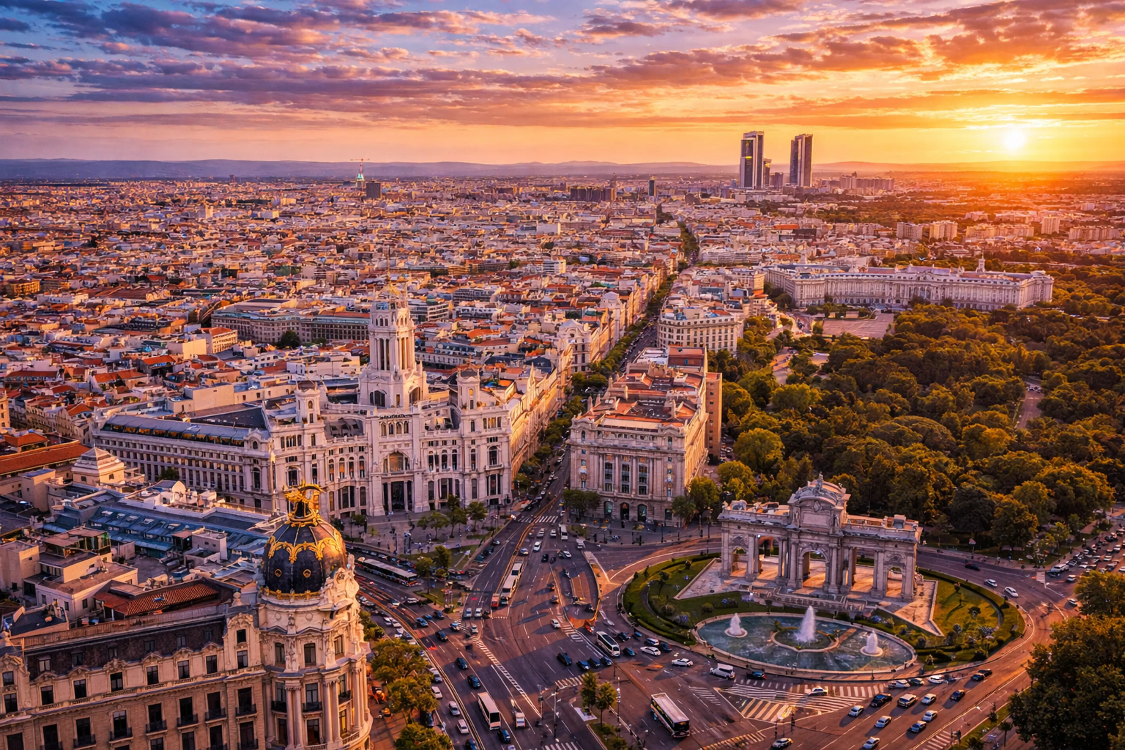 Madrid rooftops at sunset